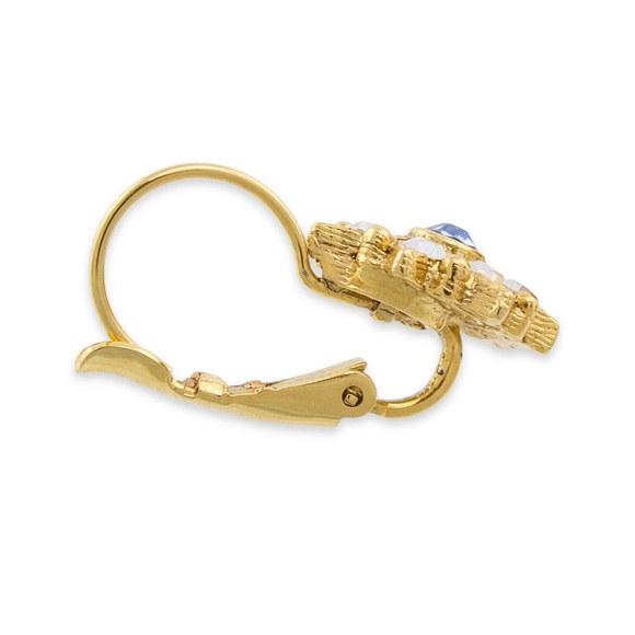 1928 Aurora Borealis Rhinestone Cluster Drop Earrings Gold Tone Leverback - Picture 3 of 4